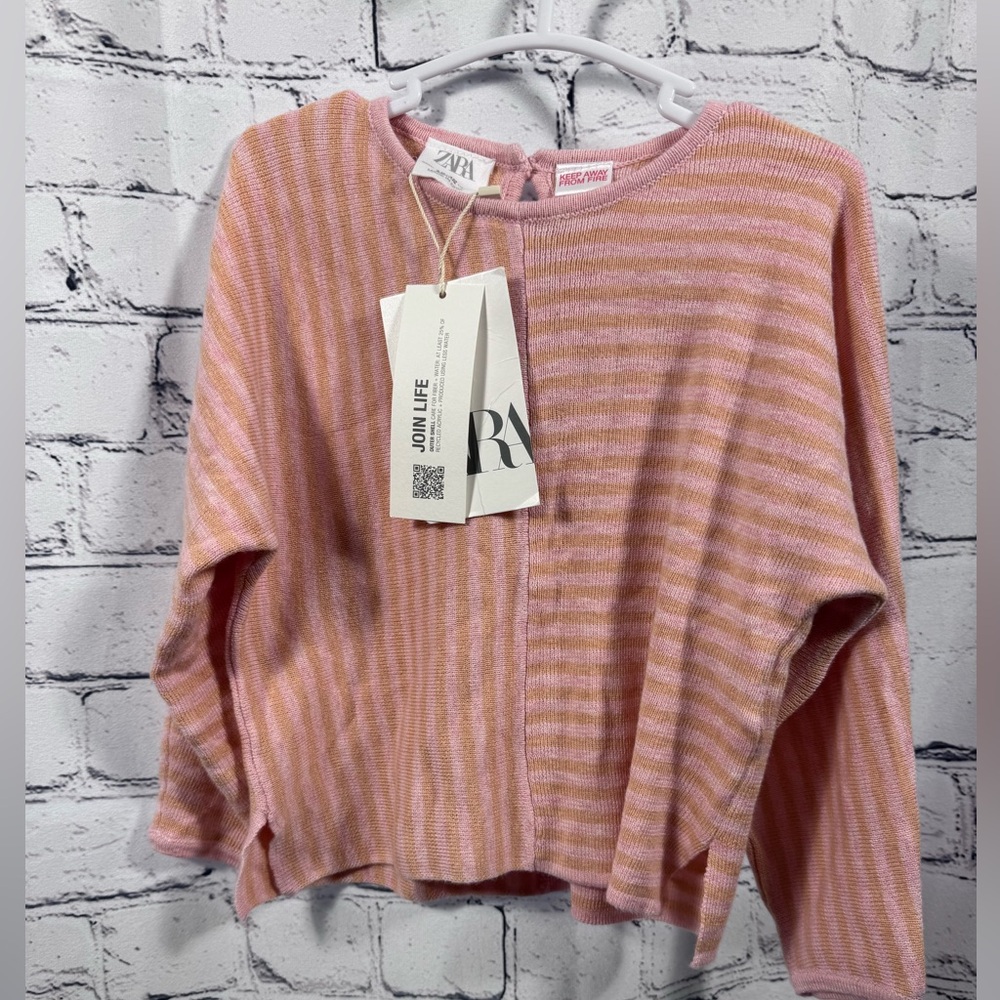 Zara Girls Pink Striped Sweater NWT